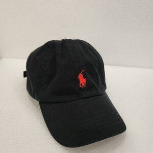 Ralph Lauren Polo Black Hat Baseball Cap Strapback  Red Pony One Size
